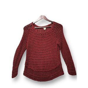 Lucky Brand Women's Red Crochet‎ Knit Pullover Sweater Small Casual Cozy